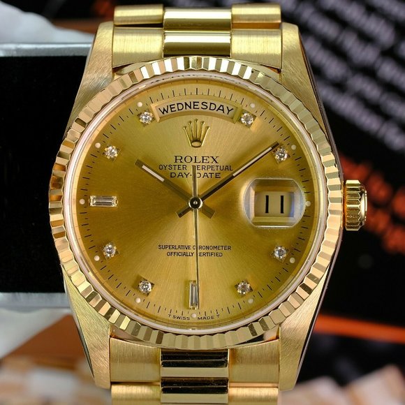 Authentic Rolex Day-date 18238 18K Yellow Gold Factory Dial 36mm Double Quick - Picture 8 of 11
